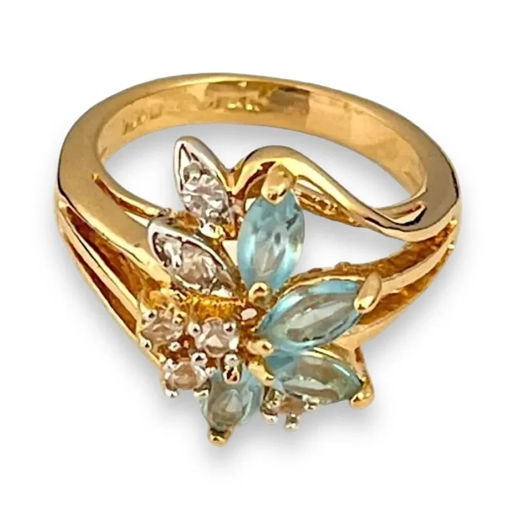 Vintage 1980s Uncas Crystal Cluster Ring Size 6 14KTGE Gold Plate - 14E